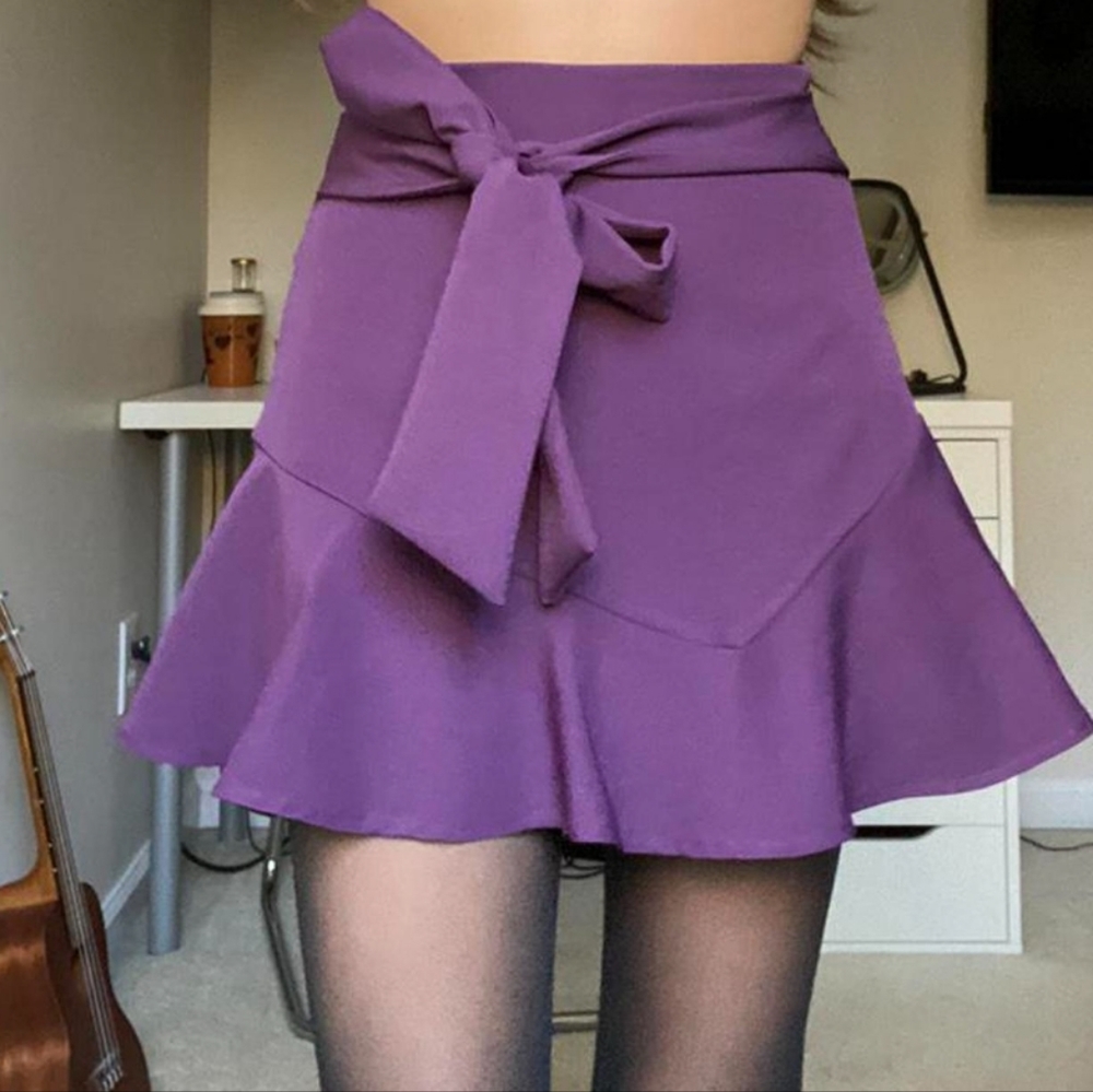 Zara Purple Skort With Belt Mini Skirt & Shorts Ruffle Size Small NEW